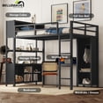 thumbnail image 3 of Bellemave Full Size Loft Bed with Desk and Storage, Metal Loft Bed Frame with Wardrobe, Storage Cubes and Shelves, Space Saving Loft Bed with Guardrails for Teens, Black, 3 of 10