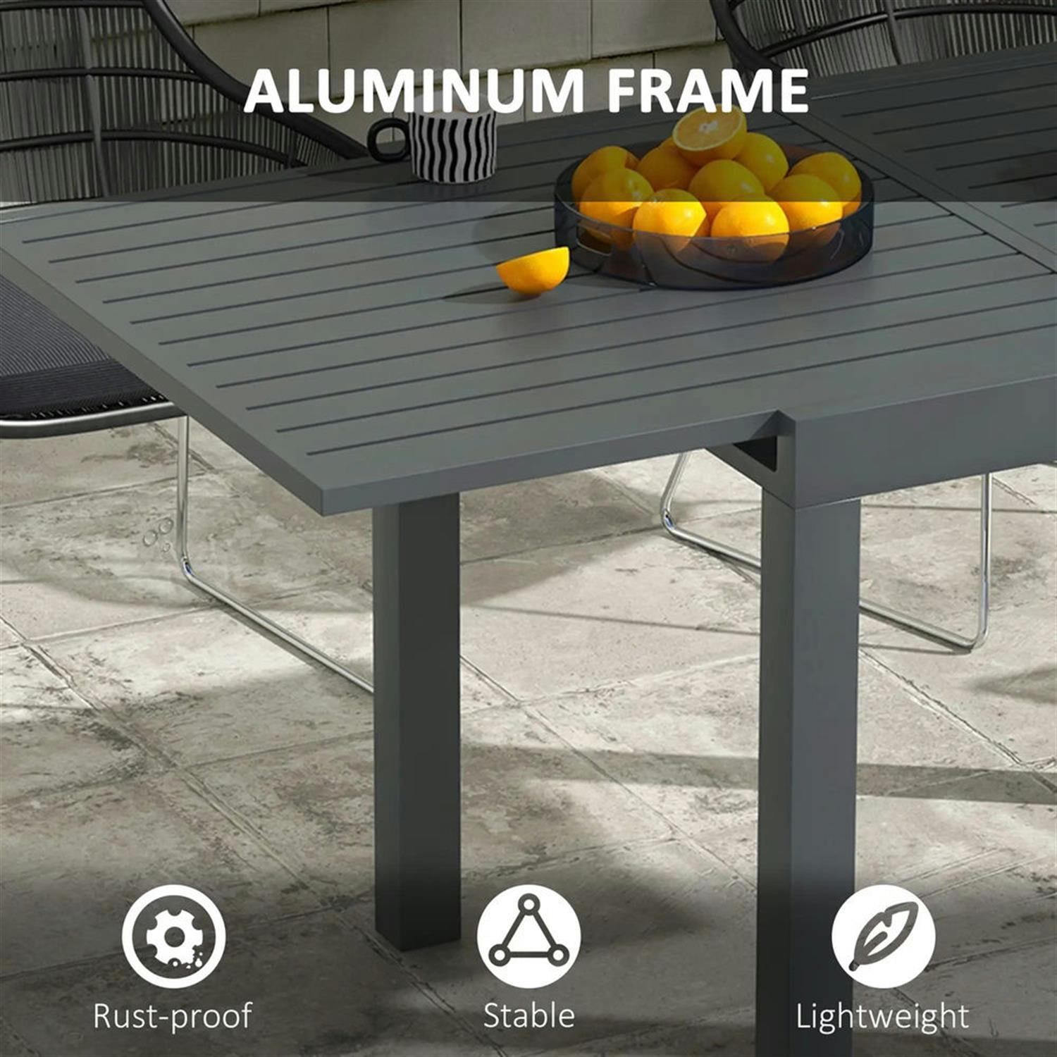 Demi Bonn 70" Expandable Outdoor Dining Table for 4-6 Guests, Aluminum Frame Patio Table for Garden, Lawn, Balcony, Terrace, Gray