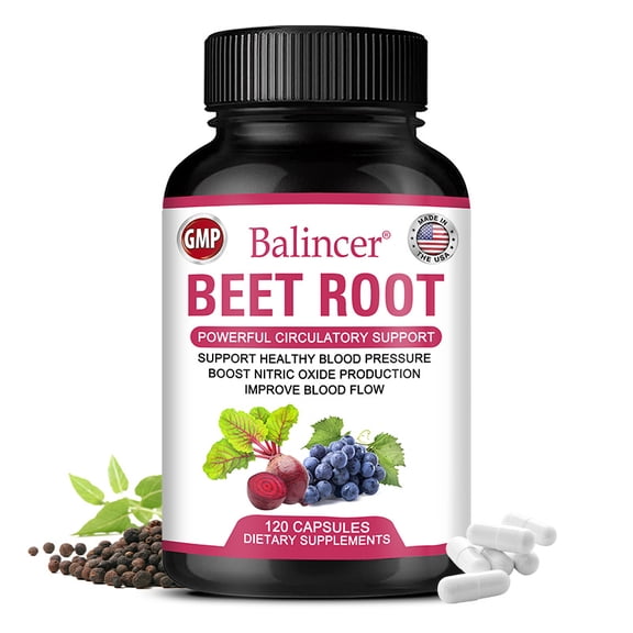 Balincer Beet Root Supplement, 120 Capsules, Supports Circulatory & Heart Health, High Potency