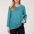 thumbnail image 2 of Dpytoraw Women's Casual V Neck Pullover 3 4 Sleeve Solid Color Base Top Plus Size Tops, 2 of 5