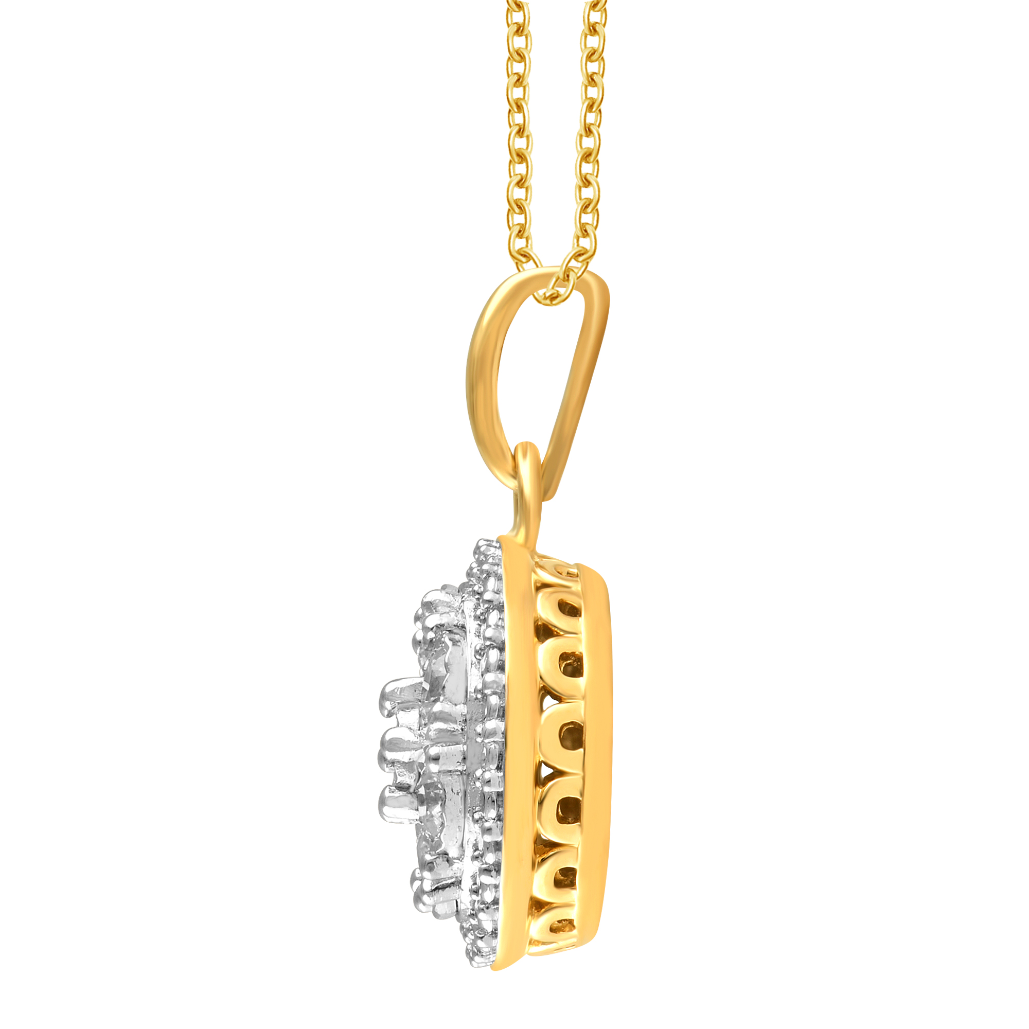 1/2 Carat T.W Sterling Silver Yellow Plated Halo Earrings and Pendant 2 Pcs set.