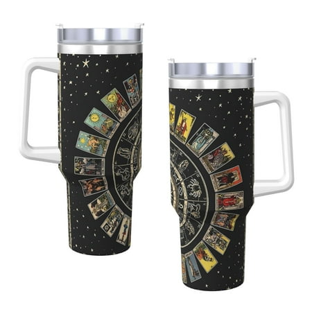 

Wheel Of The Zodiac Astrology Chart & The Major Arcana Tarot 40 Oz Tumbler With Handle And Straw Double Wall Stainless Steel Sublimation Tumbler With Handle Leakproof Bpa-Free Keep Cold Hours