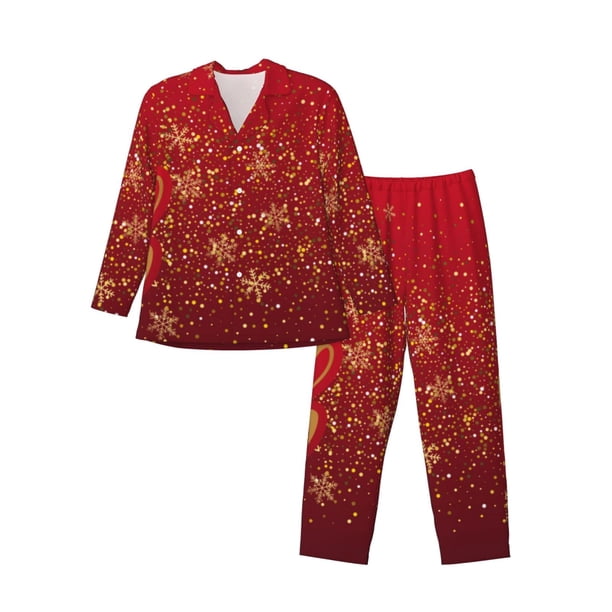 Fotbe Merry Christmas Pijama de Hombre con Estampado de Manga Larga, Conjunto de 2 Piezas, Ropa de Dormir Suave y Cómoda con Bolsillos-X-Large