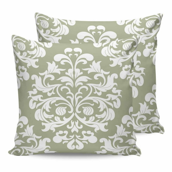 Outdoor Waterproof Throw Pillow Covers Set of 2 Sage Green Flower Decorative Pillowcases Square Outdoor Pillows Cushion Case 16x16 Inch Classical Luxury Abstract Art Patio Pillows for Couch Sofa Bed