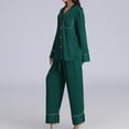 thumbnail image 4 of Defitshape Women's Satin Pajama Set 2 Piece Silk Pjs Ladies Summer Lightweight Button Up Long Sleeve Shirt Pants Set Fall Spring Cozy Sleepwear Silky Lounge Set Green Large, 4 of 5