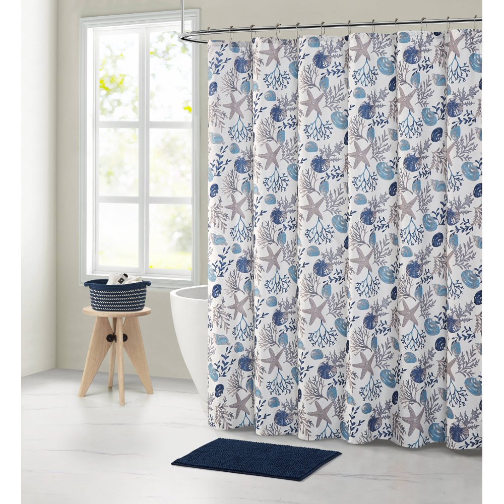 VCNY Home Antigua Seashell Shower Curtain 15Piece Bath Bundle, Blue