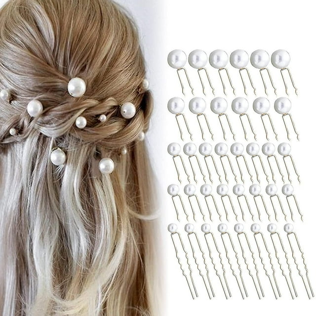36 piezas de horquillas para el cabello con perlas en forma de U, accesorios para el cabello de boda para peinado de novia y peinado de dama de honor (dorado)