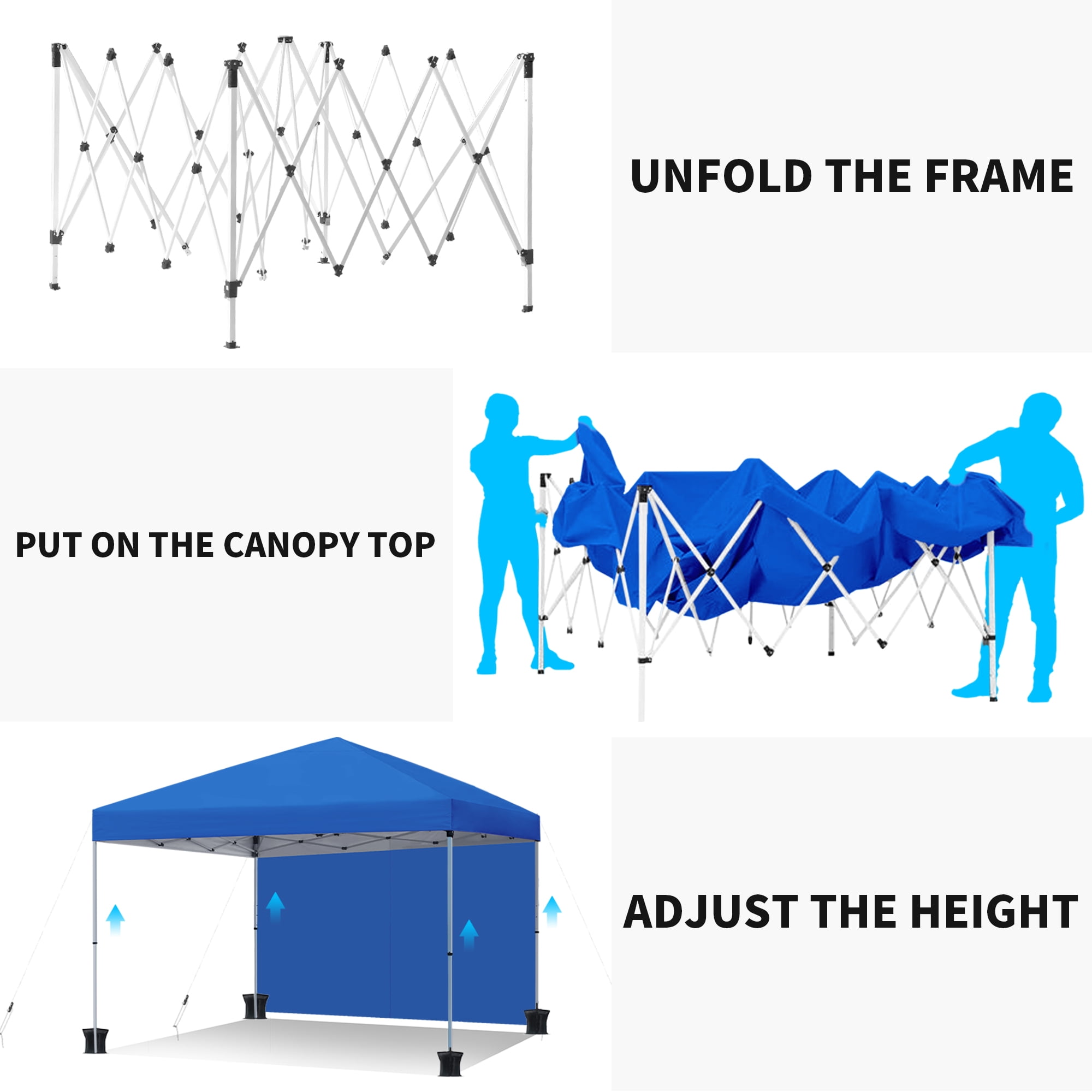 Uforic 10 ft x 10 ft Easy Pop up Outdoor Canopy Tent with 1 Removable Sidewall, Blue