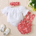 thumbnail image 3 of NZRVAWS Baby Girls Clothes 12 Months Girls Pagoda Sleeve Romper Top 18 Months Girls Straps Suspender Shorts Headband 3PCS Outfits White, 3 of 8
