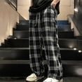 thumbnail image 2 of zbxnLI Men's Baggy Pants Plaid Printed Lounge Pants Drawstring Elastic Waist Street Style Trousers with Pockets, 2 of 4