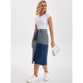 thumbnail image 7 of DARING DIVA Women's Raw Hem Midi Jean Skirts with Slit Large Blue, 7 of 7