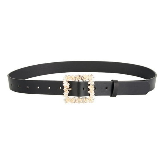 SWSMCLT Women's Patent Leather Belt Metal Buckle Casual Winter Fashion Belt For Dress Rhinestone Medium Black One Size
