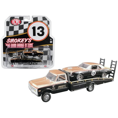 13 Chevrolet Camaro 1967 Chevrolet C30 Ramp Truck w/ 1967 Chevrolet Camaro T/A #13 Gold & Black Smokey Yunick 1/64 by Greenlight for Acme ()