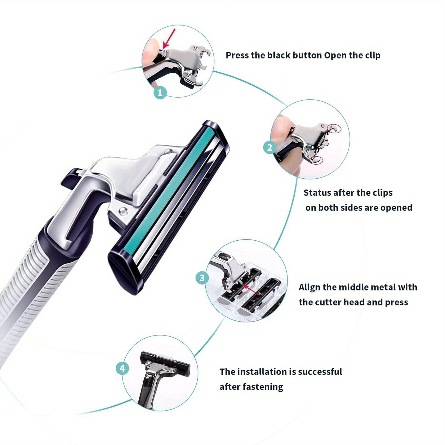 Razors for men Shaving, 2-Blade mens Razor Includes 1 Handles and 30 Replaceable razor head, Non-Slip Travel Carry Shaver for men Pack