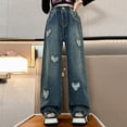 thumbnail image 6 of NOLDARES Girl's Jeans Baggy Wide Straight Leg High Elastic Waisted Denim Pants Kid 7-14Y with Streetwear(Blue,6-7 Years), 6 of 9