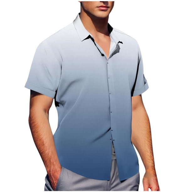 Mens Casual de Manga Corta Botón Abajo Camisas de Impresión Turndown Cuello Botón Camisa Poliéster, Moda de Verano Superior para Hombres Al Aire Libre