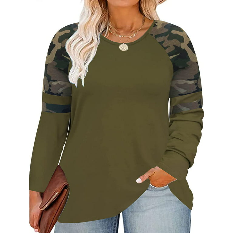 Womens Fashion Color Block Round Neck Pullover Long Sleeve Shirt Oversized  Graphic Plus Size Length Sleeve Blouse at  Women's Clothing store