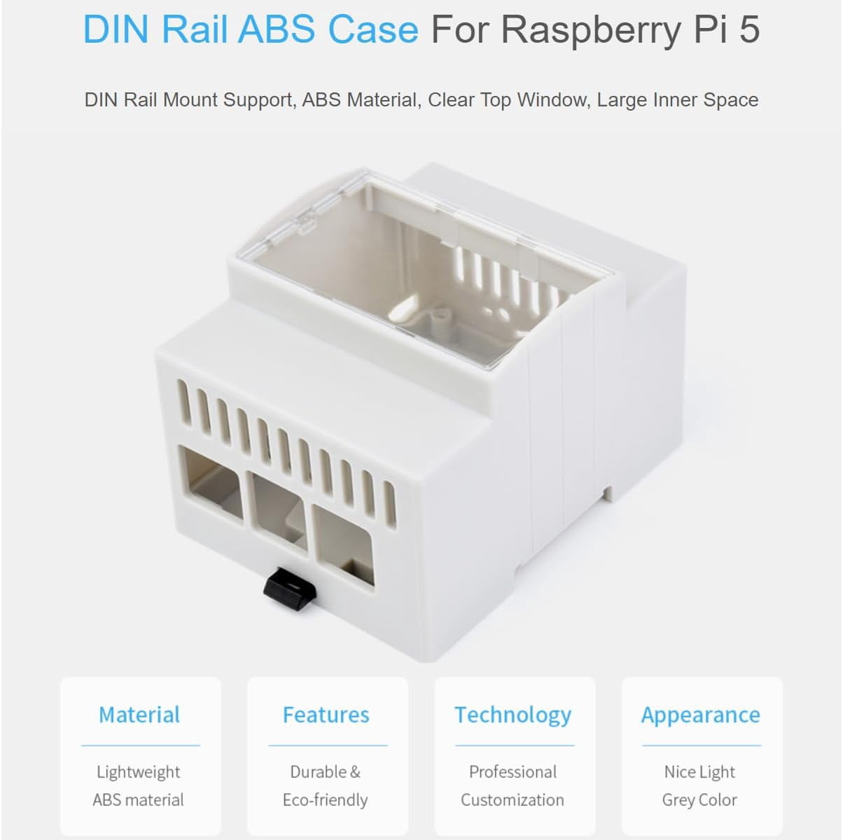 for 5 Case,DIN Rail ABS Case for 5, Compatible with Raspbeery Pi Expansion Board PoE HAT (F), RS485 CAN HAT, 2-CH RS485 HAT