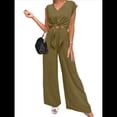thumbnail image 3 of Conjuntos de Dos Piezas de Verano para Mujer 2025, Top Corto con Cinturón, Mangas y Cuello en V, Pantalones Anchos, Chándal Informal. Verde M, 3 of 7