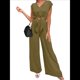 thumbnail image 3 of Conjunto de Chándal Informal de Verano de 2 Piezas para Mujer, con Cuello en V, Corta, Cinturón y Pantalones Anchos, 2025 Verde XL, 3 of 7