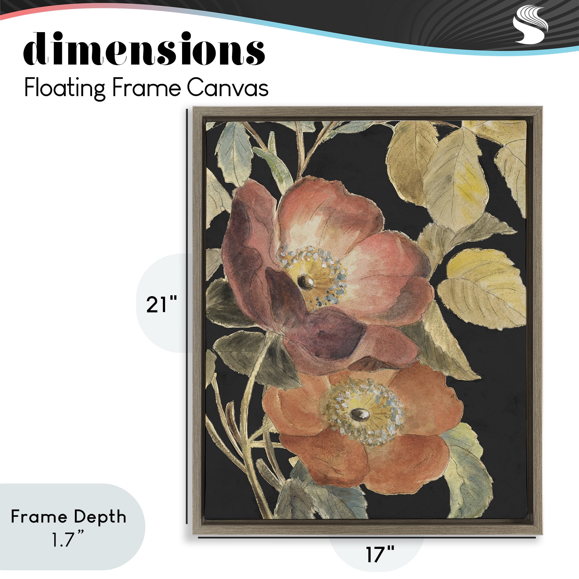 Stupell Industries Red Flower over Black Brown Framed Floater Canvas Wall Art, design by Lanie Loreth