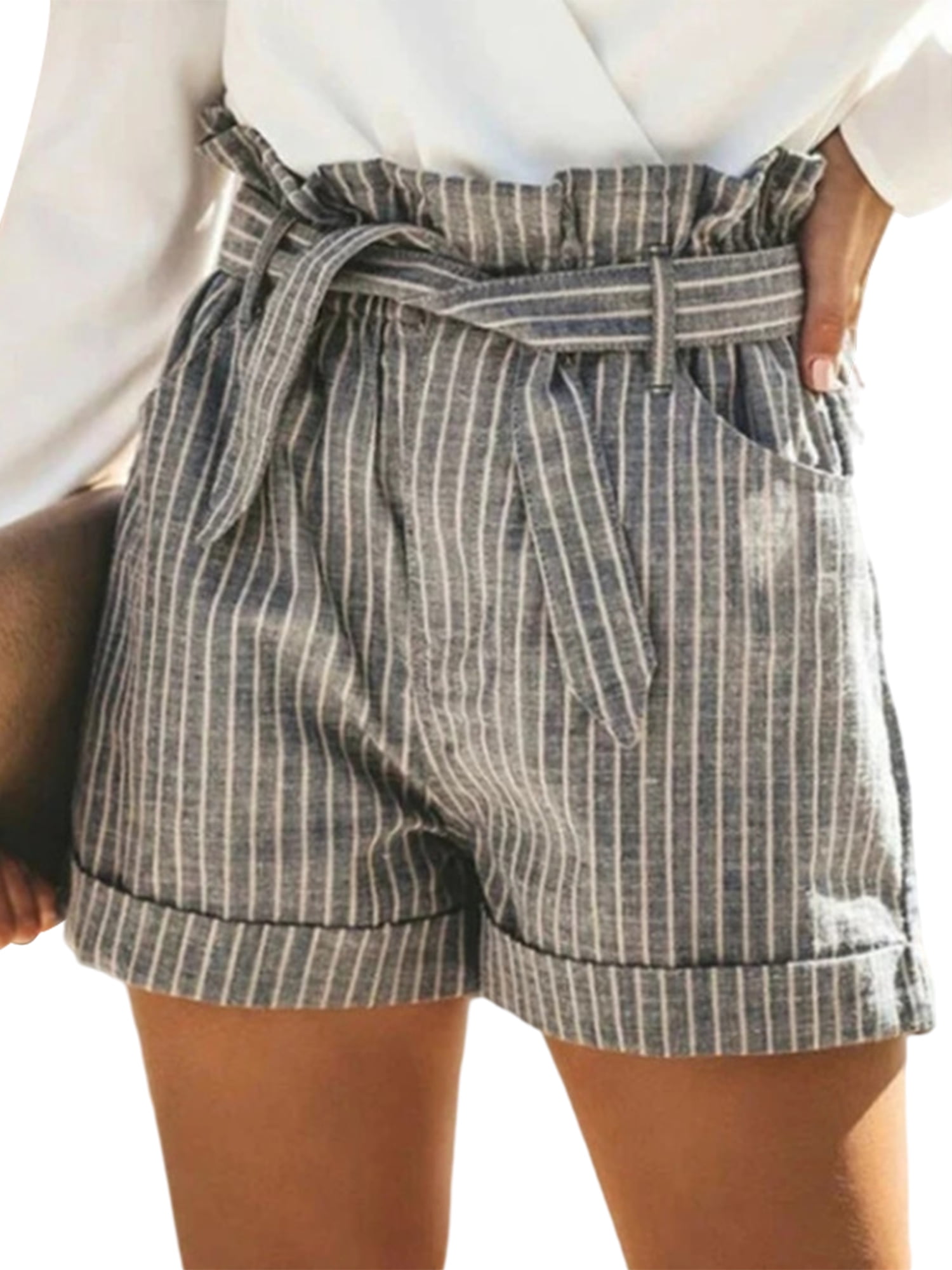 Grianlook Women Fashion With Pockets Mini Pant Elastic Waist Bermuda Summer  Beach Shorts Holiday Folded Hem Short Hot Pants - Walmart.com