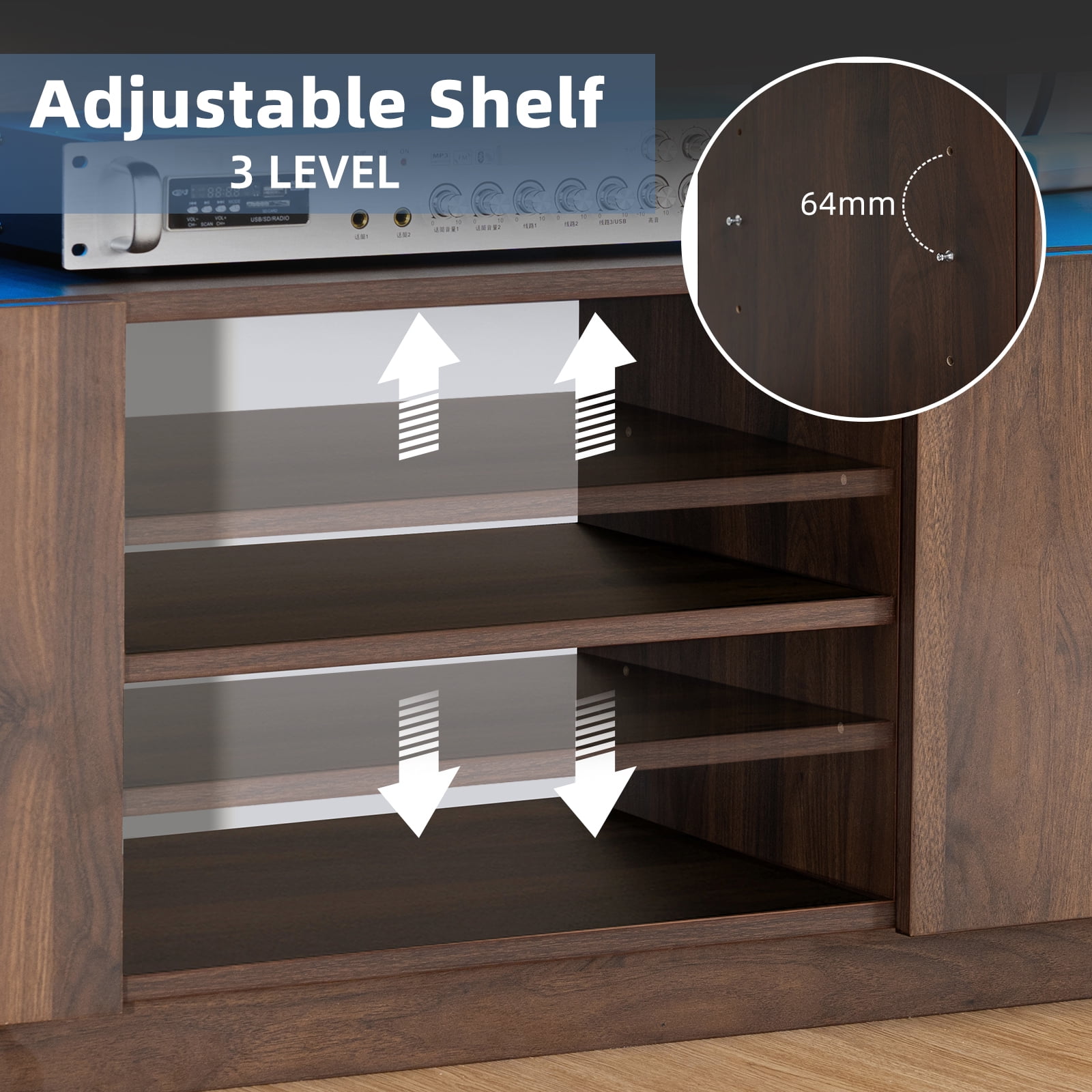 Hommpa LED TV Stand for TVs up to 55" with Power Outlets Wood Entertainment Center with Storage and Shelves Media Console Table TV Cabinet Walnut Finish