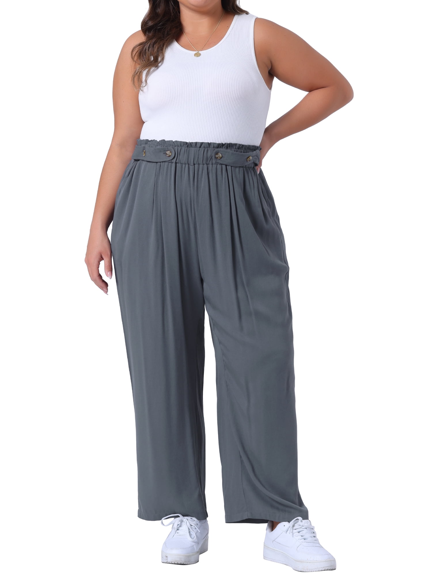 DARING DIVA Women's Plus Palazzo Stretchy High Waisted Wide Leg Pants 1X Grey
