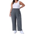 thumbnail image 3 of DARING DIVA Women's Plus Palazzo Stretchy High Waisted Wide Leg Pants 3X Grey, 3 of 6