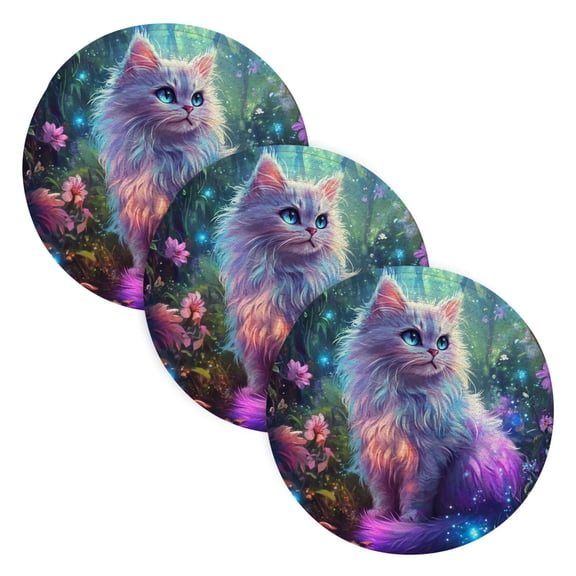 BZSMCE Mats for Pots,Pans Place White Cat with Flowers Simple Style Pattern Pot Mats