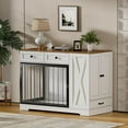 thumbnail image 6 of Dog Crate Furniture, Dog Kennel Wooden with Double Doors, Furniture for Dog Crate with 2 Drawers and Food Storage Cabinet, Indoor Furniture Style Dog Crate, Farmhouse Modern, White, 6 of 6