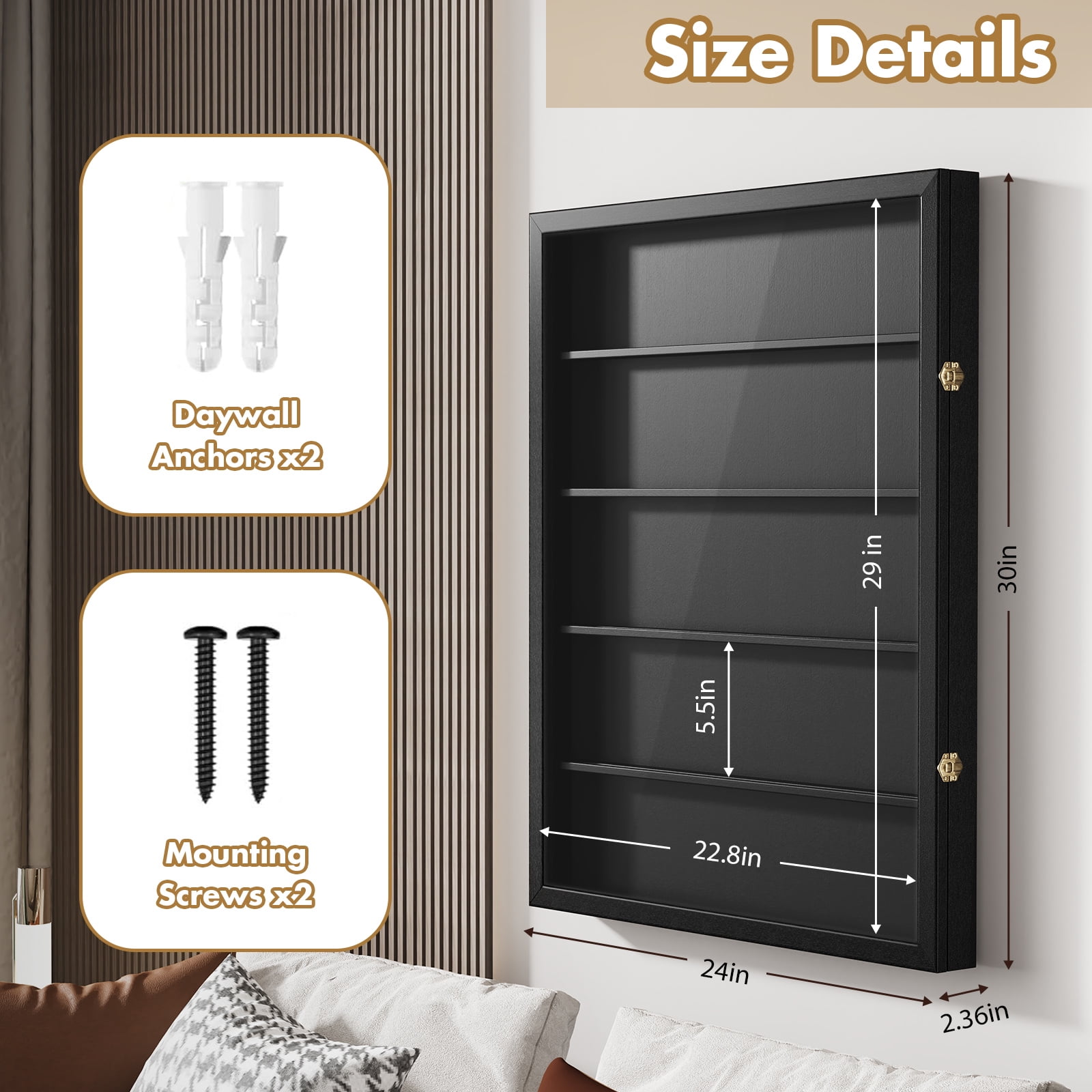 Card Display Case, 35 Graded Sports Display Frame with UV Protection Clear View Lockable for Football Baseball Basketball Hockey Comic Trading Cards,Black