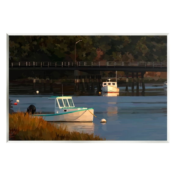 Stupell Industries Boats Under Bridge River Scenery Coastal Photography Unframed Art Print Wall Art