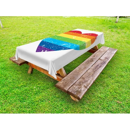 

Vintage Rainbow Outdoor Tablecloth Heart Shape with LGBT Flag Design Gay Pride Themed Image with Retro Effect Decorative Washable Fabric Picnic Tablecloth 58 X 120 Inches Multicolor by Ambesonne