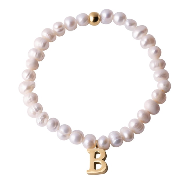 Pulseras Mujer de Perlas con Iniciales Oro 18k LuckyLy, Modelo Galia blanco UNITALLA