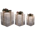 thumbnail image 5 of Northlight Set of 3 Silver Mesh Glittered Gift Boxes Outdoor Decorations, 5 of 6