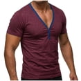thumbnail image 1 of Camisetas de Manga Corta de los Hombres Casual Color Sólido V-Cuello Botón Camiseta para los Hombres, Transpirable Top de Verano para el Ejercicio, 1 of 6