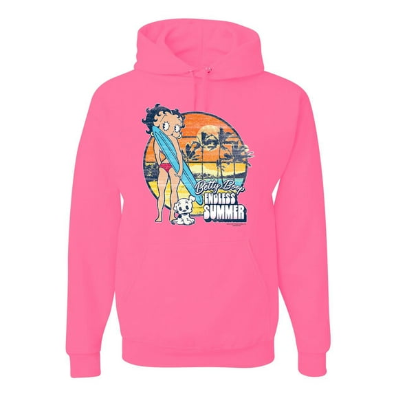 Wild Bobby, Betty Boop Endless Summer Beach the Dog Betty Boop Unisex Hoodie Sweatshirt, Neon Pink, Large