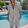thumbnail image 2 of CHUMUD 2 Piece Sets for Men Button Down Collared Short Sleeve Shirts and Drawstring Shorts Textured Tracksuit Walking Suits Summer Trendy Casual Outfits, 2 of 4