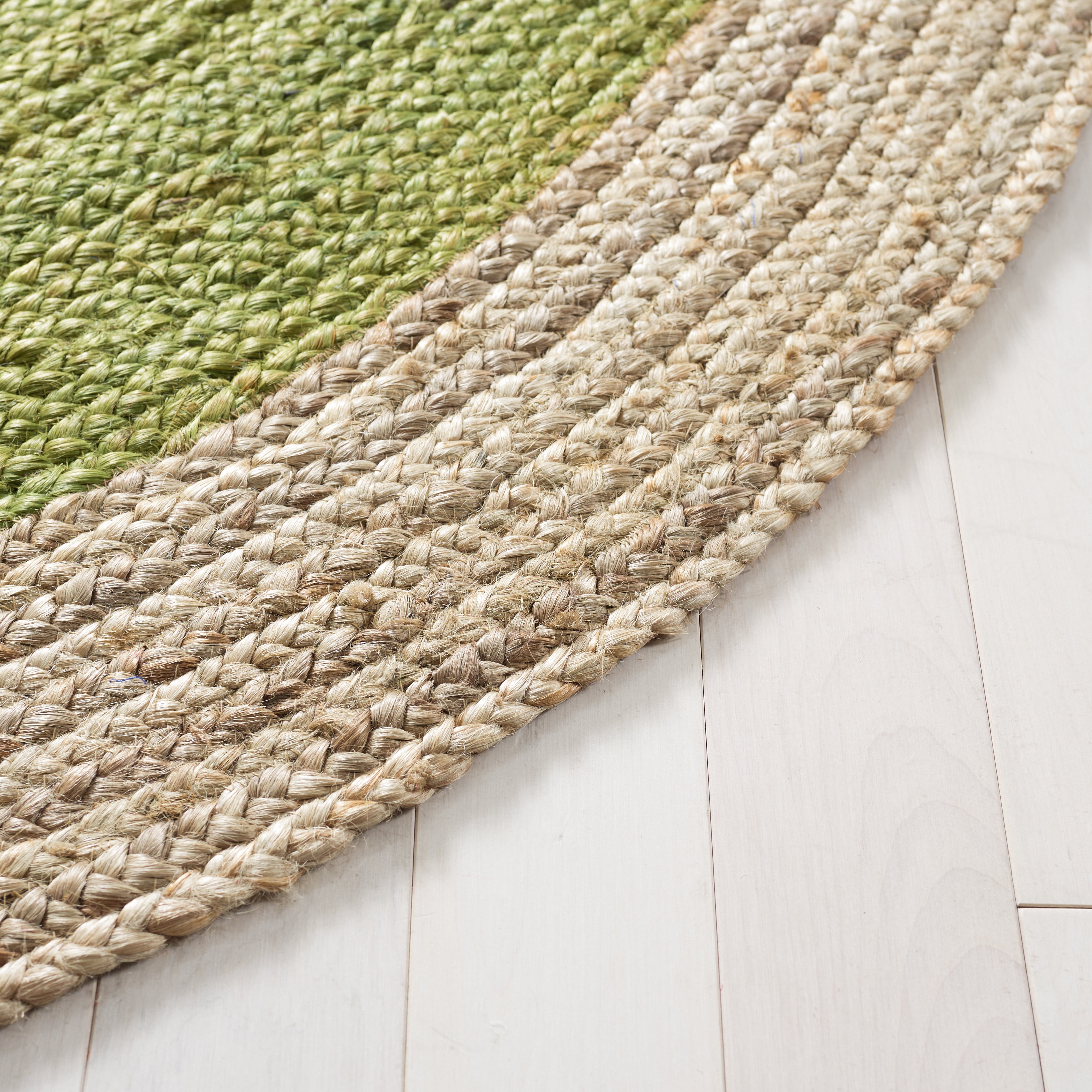 SAFAVIEH Natural Fiber Cebrail Geometric Area Rug, Green/Natural, 5' x 8' Oval