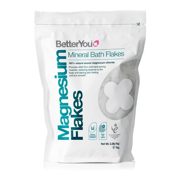BetterYou Magnesium Mineral Bath Flakes - Mineral Bath Salts With Magnesium Chloride - Foot Bath or Body Bath Soak - Safe On Sensitive Skin - 2.3 lb