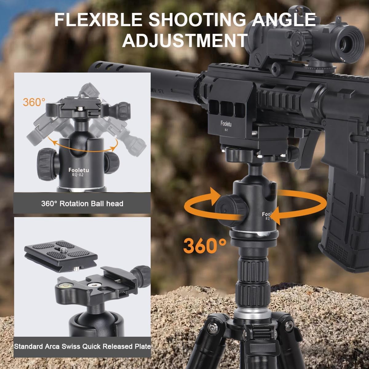 Shooting Tripod Hunting Shooting Stick Gun Rifle Rest with Shooting Saddle Clamp and 360° Rotate Ball Head, Height Adjustable 25"- 75" Shooting Stick Tripod Aluminum Alloy