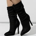 thumbnail image 3 of Slouchy Suede Mid Calf Boots for Women Sexy Pointed Toe Stiletto Heels Casual Dressy Booties, 3 of 7