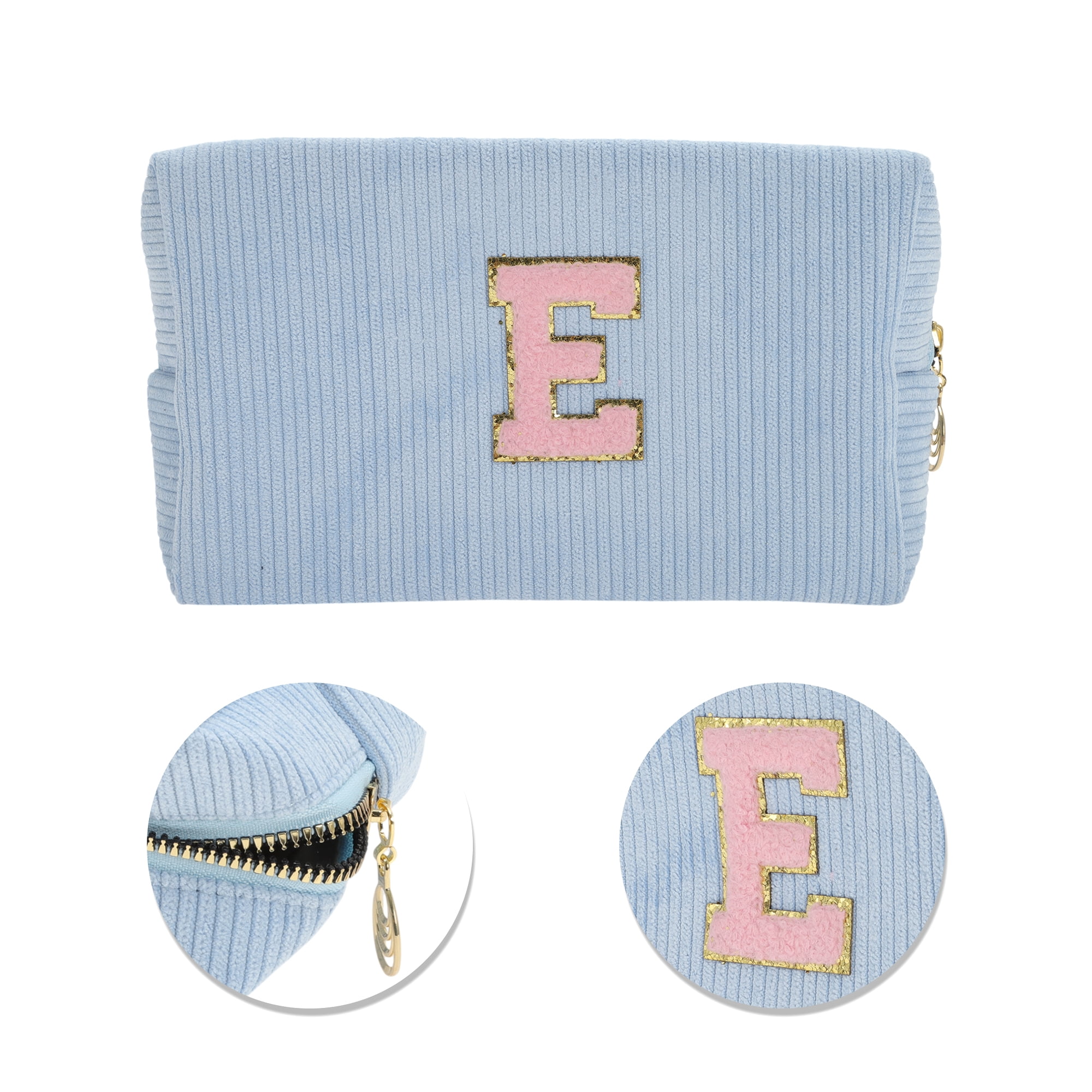 Unique Bargains 1 Pc Corduroy Rectangular Letter Makeup Bag Sky Blue [Letter E]