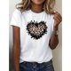 thumbnail image 1 of Fashionable Leopard Print Heart Design Casual Crew Neck T-Shirt for Women, Polyester, Medium Stretch, Spring/Summer/Fall, Knit Fabric, 180 g/m², 1 of 5