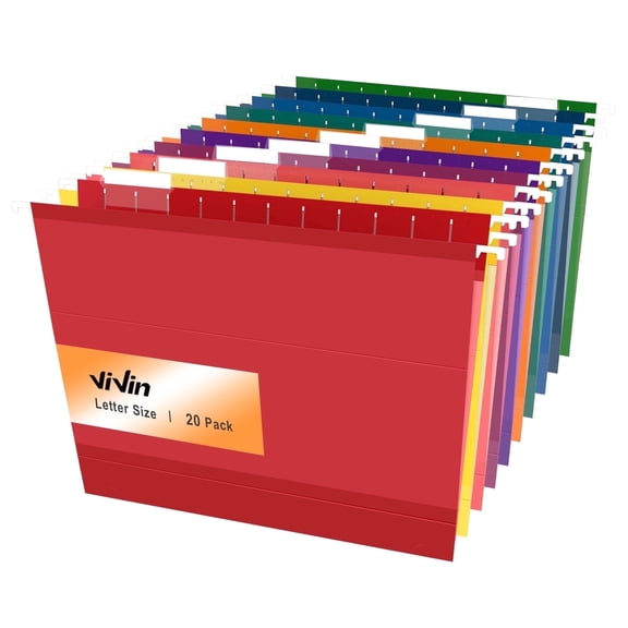 ViVin Hanging File Folders, 1/5 Cut Tab, 2" Expansion, Letter, 20/Box, Home School Office(Assorted)