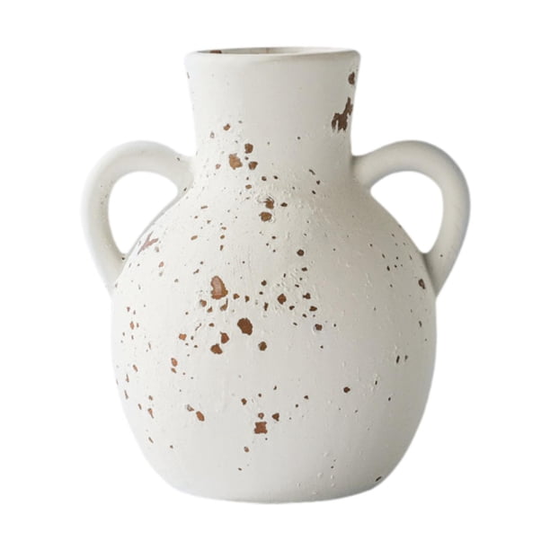 Jarrón rústico de cerámica Wabi Sabi, centro de mesa, decoración boho para plantas Blanco Marrón