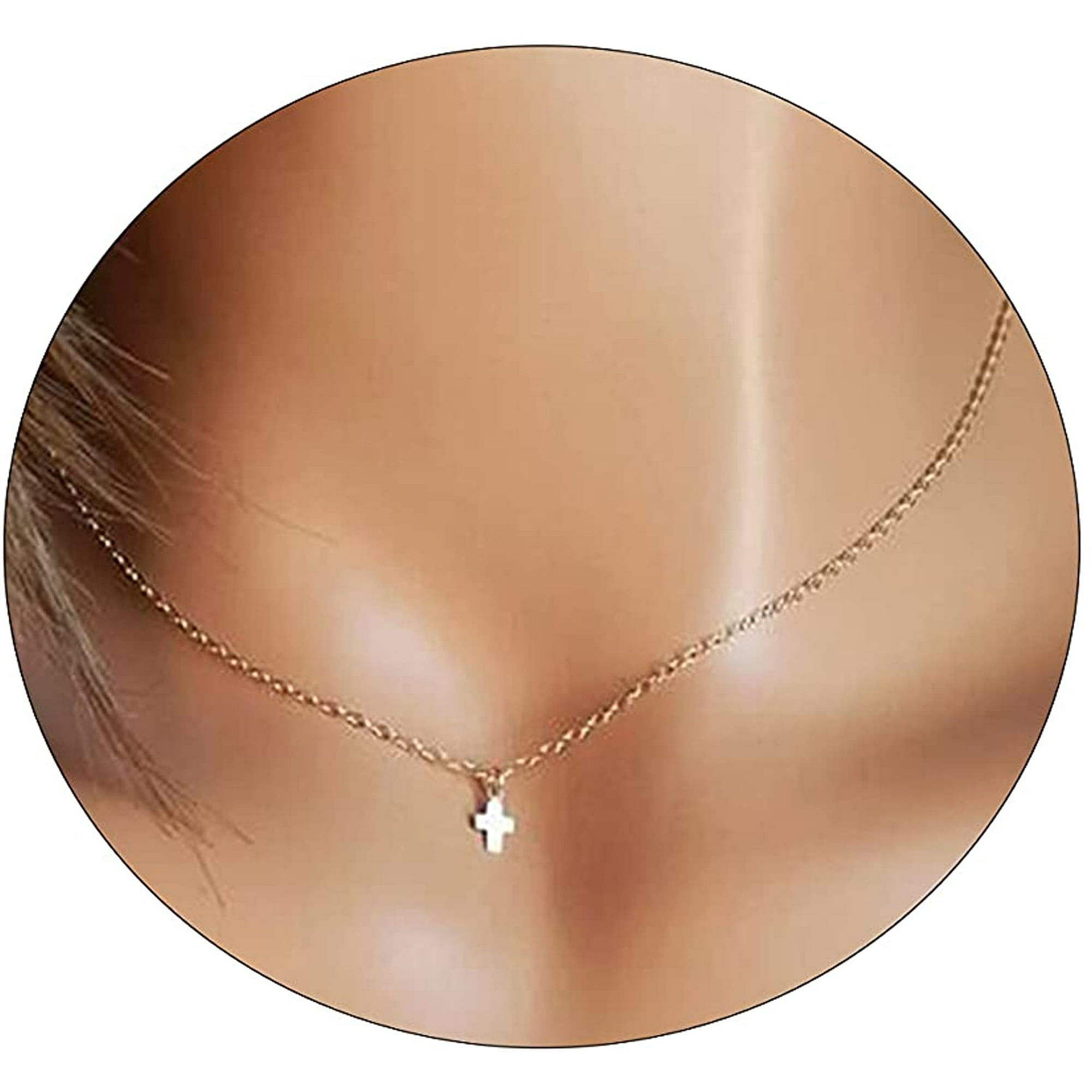 Dainty Lotus Flower Necklace for Women 18K Gold Plated Minimalist Lightning Bolt Cubic Zirconia Crystal Cross Pendant Simple Boho Jewelry Gifts Walmart