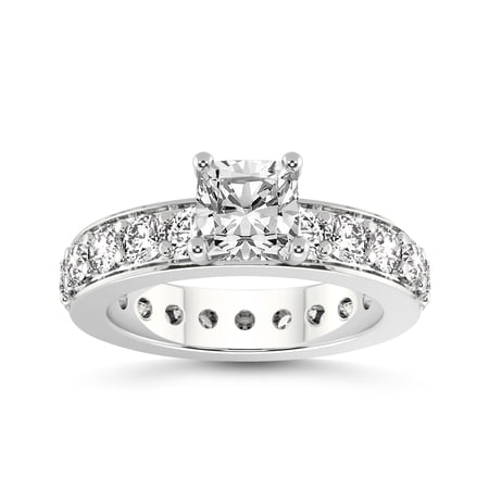2 Carat IGI Certified Cushion Shape Lab Grown Diamond Engagement Ring | 14K White Gold | Madeline Full Eternity Diamond Ring | FG-VS1-VS2 Quality Friendly Diamonds