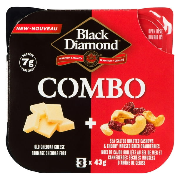 Black Diamond Old Cheddar Cheese, Cashews & Cranberries Combo Snack, 3  packs x 43 g; 129g 